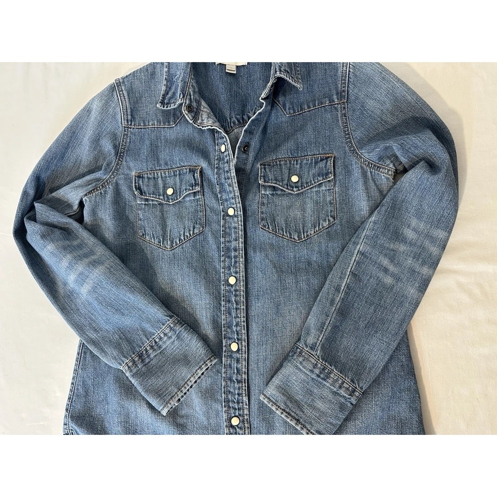 J Crew Womens Size 2 Blue Denim Shirt LS Pearl Snap Western Boho Prairie Cottage - Picture 9 of 9